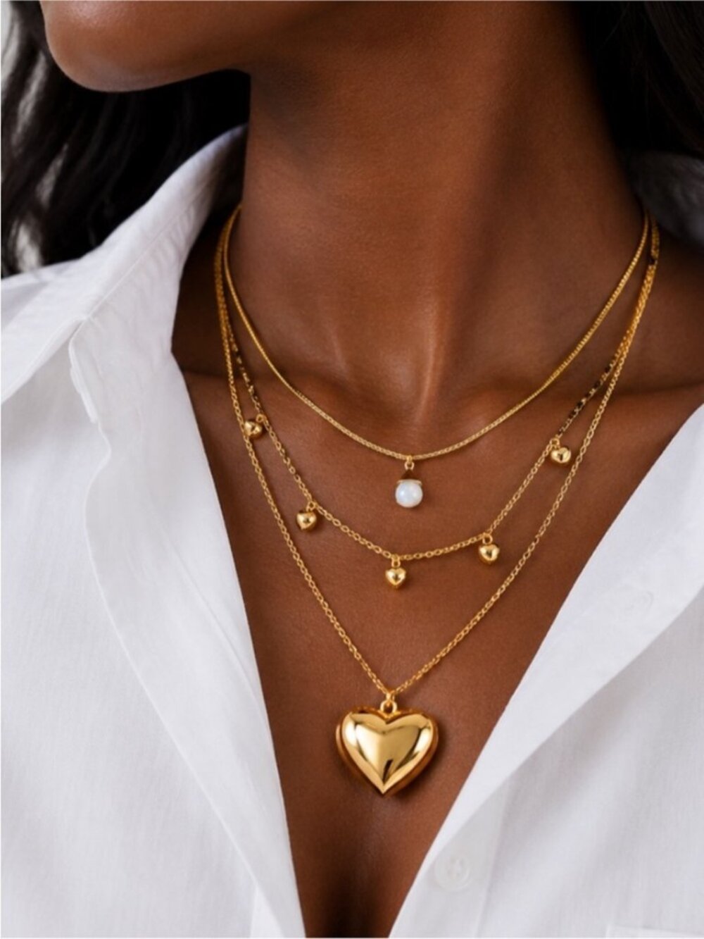 New! Gold Heart Stack Necklace Set NWOT